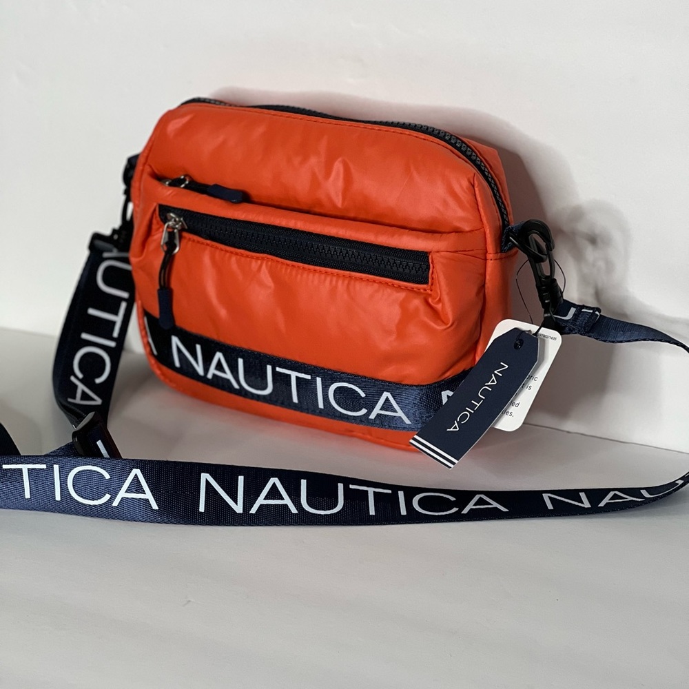 Nautical Crossbody Bag Orange Navy Logo Shoulder Bag Puffer Waist padded - Picture 12 of 16